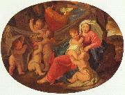 Nicolas Poussin, Heilige Familie mit Engeln, Oval